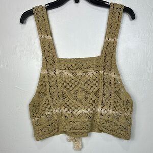 POL Boho Crochet Beige Cotton Sleeveless Crop Top Size M/L